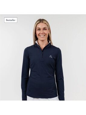 Rhoback Solid Performance Q Zip The Polka Dot Navy Blue Pink Womens Sz M NEW